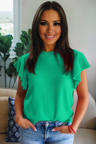 Ruffle Sleeve Sweater - Green