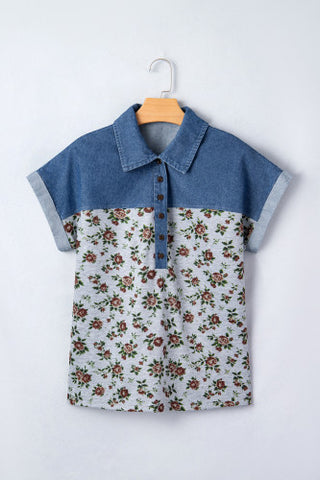 Denim Details Top - Floral