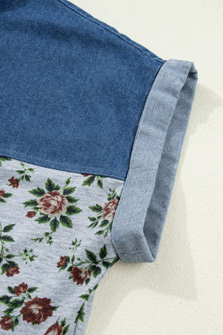 Denim Details Top - Floral