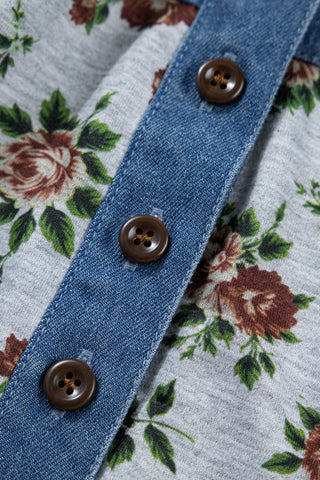 Denim Details Top - Floral