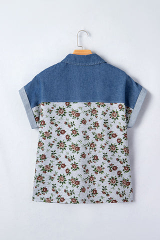 Denim Details Top - Floral