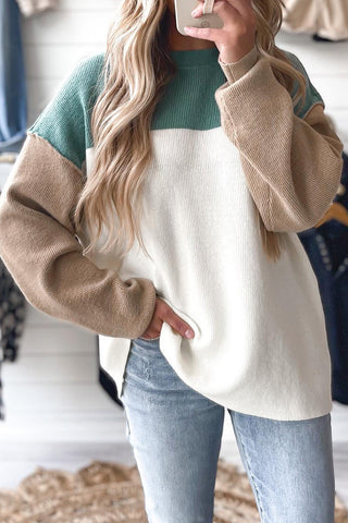 Color Block Sweater - Green and White