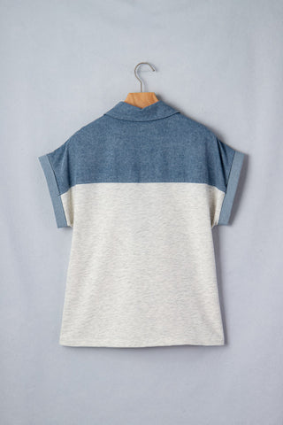 Denim Details Top - Gray