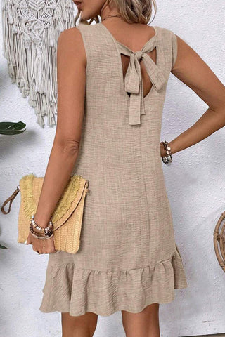 Flouncy Bow Back Dress - Taupe