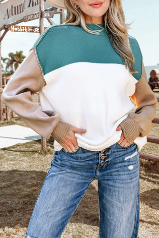 Color Block Sweater - Green and White