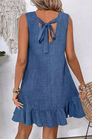 Flouncy Bow Back Dress - Blue