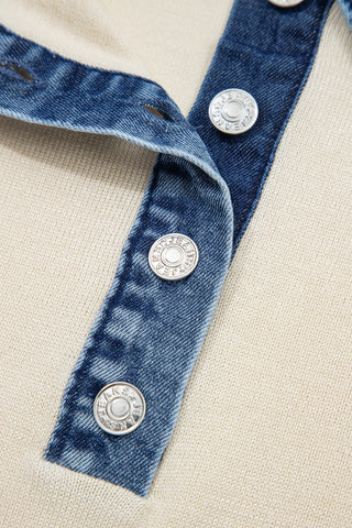Denim Collar Knit Top - Beige
