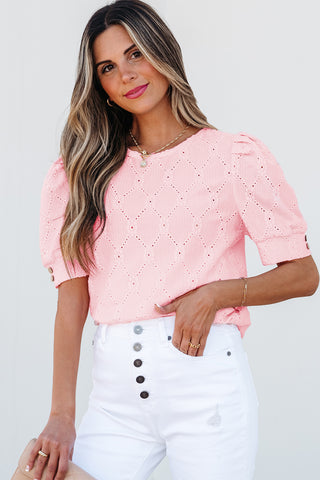Eyelet Puff Sleeve Top - Soft Pink