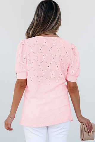 Eyelet Puff Sleeve Top - Soft Pink