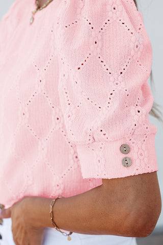 Eyelet Puff Sleeve Top - Soft Pink