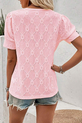 Eyelet Puff Sleeve Top - Soft Pink
