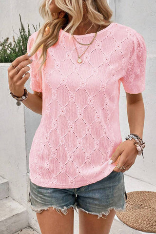 Eyelet Puff Sleeve Top - Soft Pink