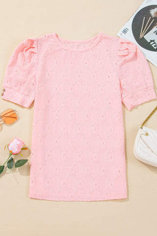 Eyelet Puff Sleeve Top - Soft Pink