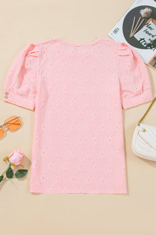 Eyelet Puff Sleeve Top - Soft Pink