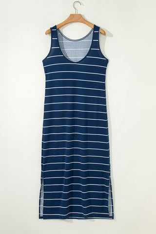 Sleeveless Maxi Dress - Navy White Stripes
