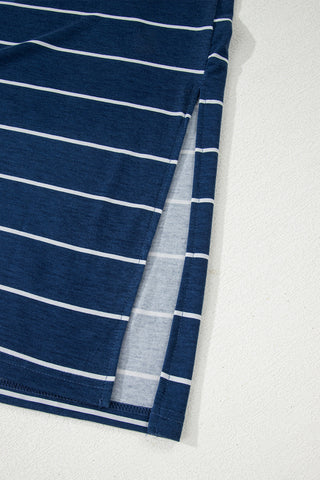 Sleeveless Maxi Dress - Navy White Stripes