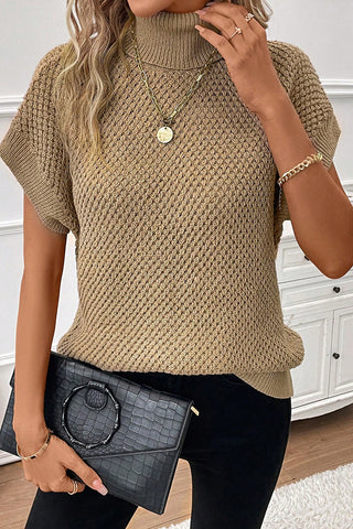 Cowl Neck Short Sleeve Sweater - Taupe