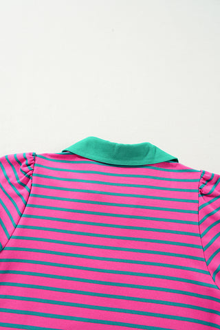 Polo Style Striped Dress - Pink