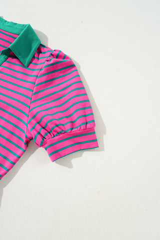 Polo Style Striped Dress - Pink