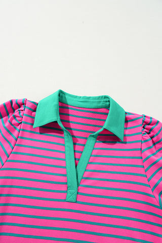 Polo Style Striped Dress - Pink