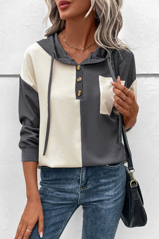 Thermal Button Hoodie - Gray and Ivory