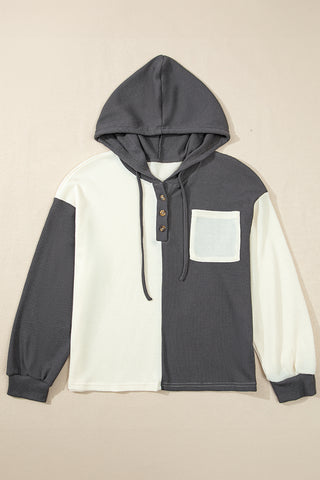 Thermal Button Hoodie - Gray and Ivory