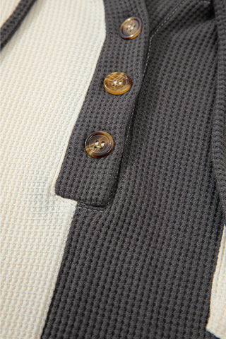 Thermal Button Hoodie - Gray and Ivory