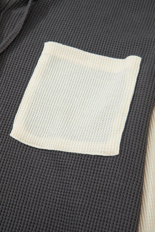 Thermal Button Hoodie - Gray and Ivory