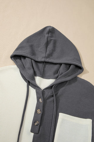 Thermal Button Hoodie - Gray and Ivory
