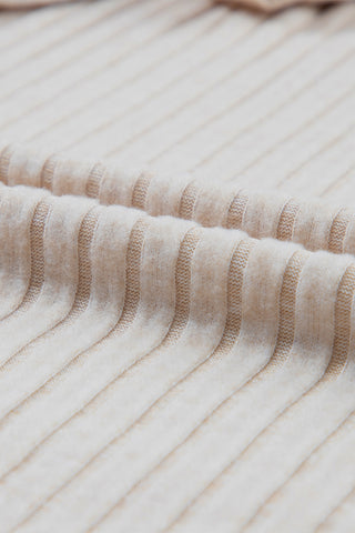 Button Detail Lace Ribbed Top - Oatmeal