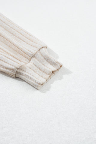 Button Detail Lace Ribbed Top - Oatmeal