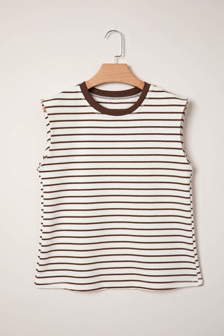 Sleeveless Striped Top - Brown