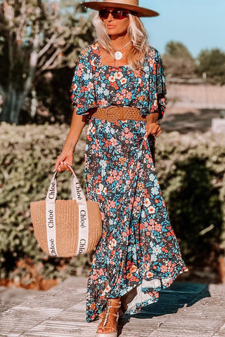 Enchanted Evening Floral Dress - Navy