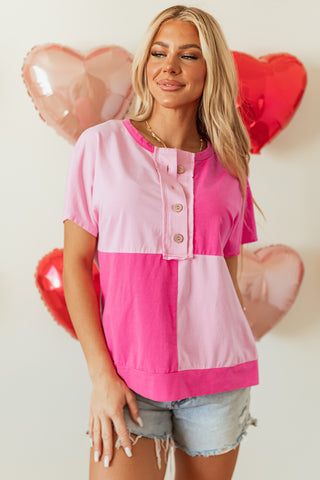 Cotton Candy Henley Top - Pink on Pink