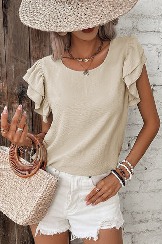 Flouncy Sleeve Top - Taupe