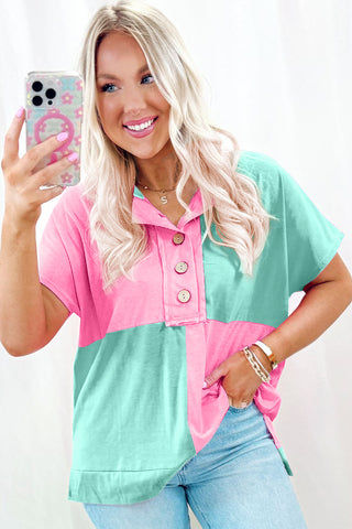 Cotton Candy Henley Top - Pink and Mint