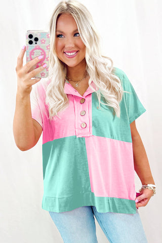 Cotton Candy Henley Top - Pink and Mint