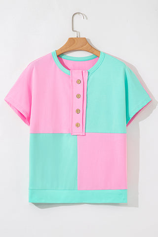 Cotton Candy Henley Top - Pink and Mint