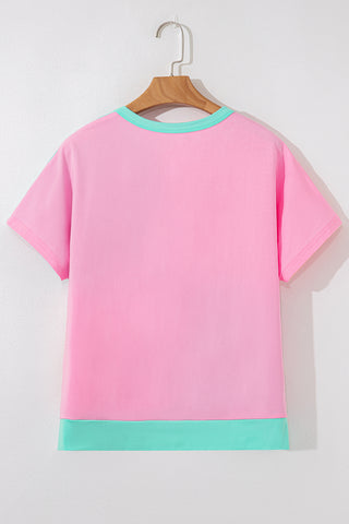 Cotton Candy Henley Top - Pink and Mint