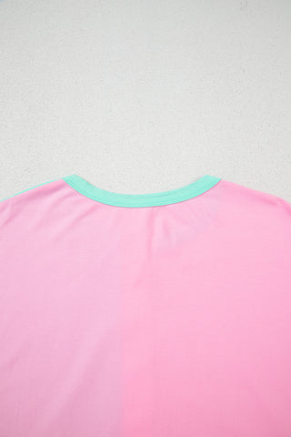 Cotton Candy Henley Top - Pink and Mint