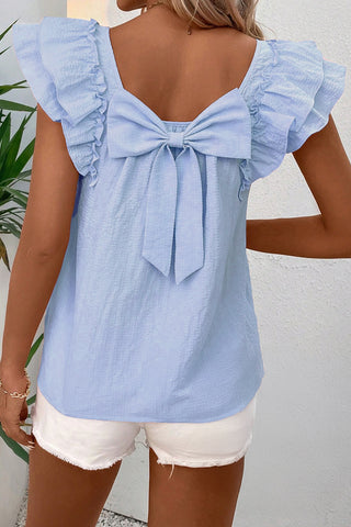 Bow Back Flutter Sleeve Top - Blue