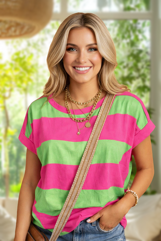 Bright Stripes Top - Hot Pink and Green