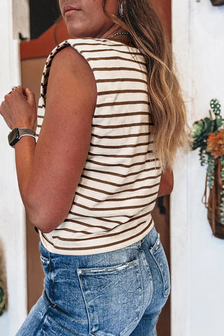 Sleeveless Striped Top - Brown