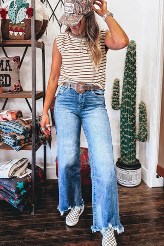 Sleeveless Striped Top - Brown