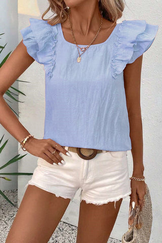 Bow Back Flutter Sleeve Top - Blue