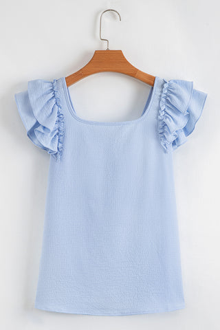 Bow Back Flutter Sleeve Top - Blue
