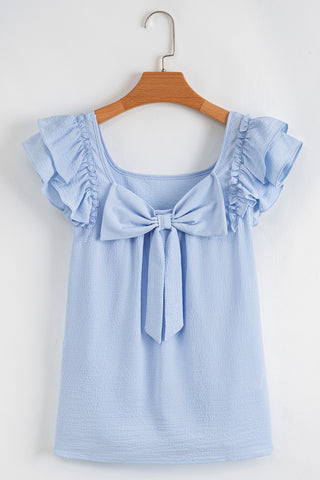 Bow Back Flutter Sleeve Top - Blue