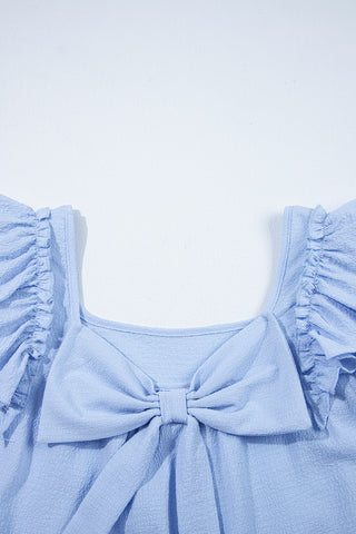 Bow Back Flutter Sleeve Top - Blue