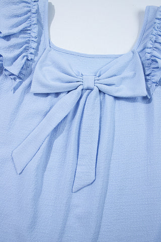 Bow Back Flutter Sleeve Top - Blue