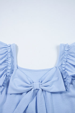 Bow Back Flutter Sleeve Top - Blue